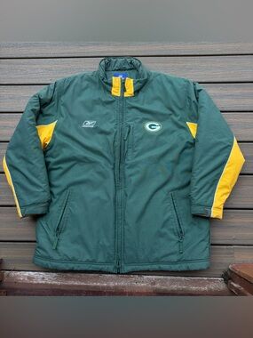 Vintage Green Bay Packers Reebok Parka Quilted Jacket Green Mens XL